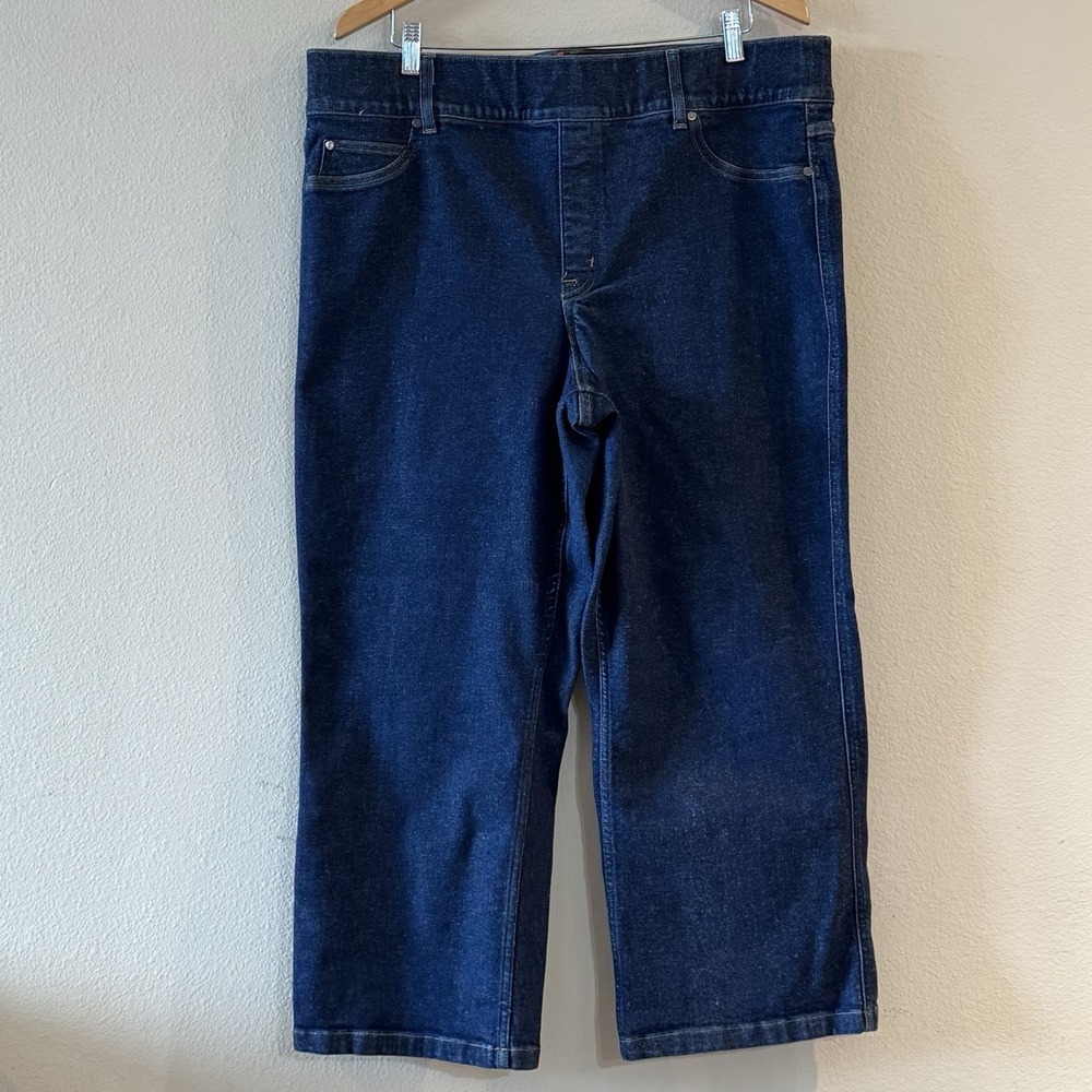 SPANX 3X Dark Wash Wide Leg Pull On Cropped Stretch Denim Jeans